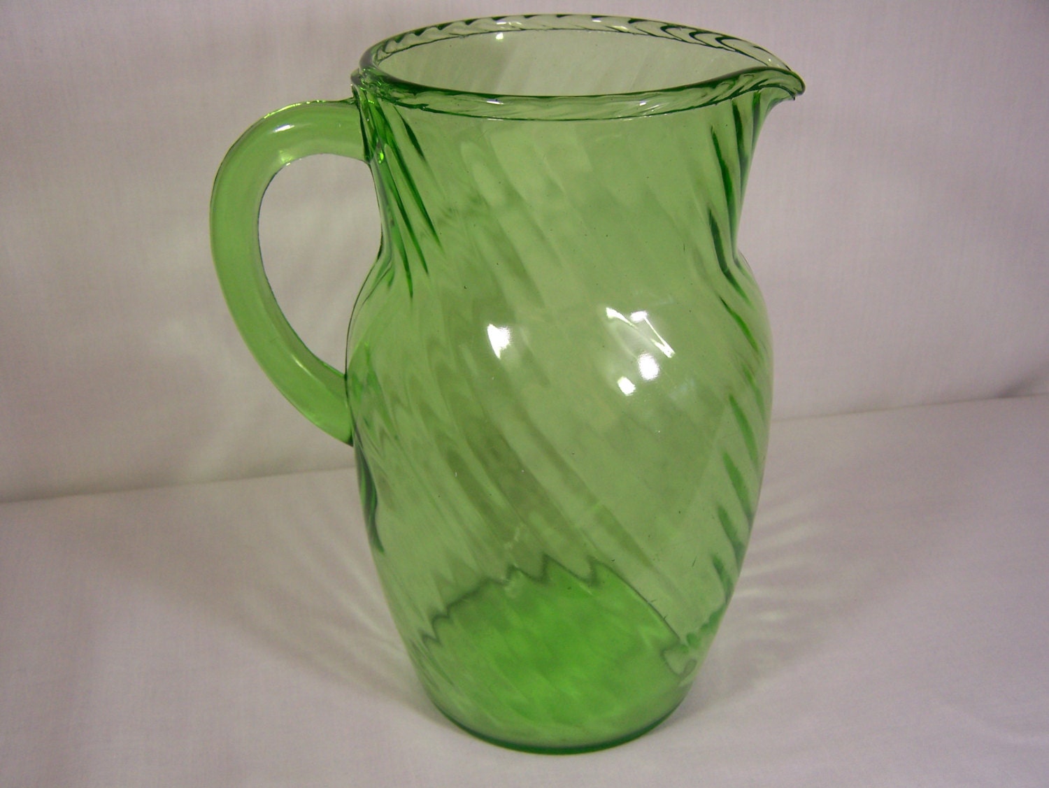 Green Depression Glass Pitcher Country Farm House Kitchen