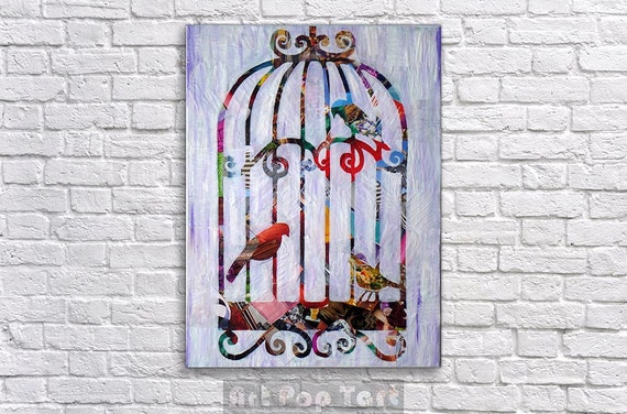 Bird wall art print Bird Cage Decor Bird artwork by ArtPopTart