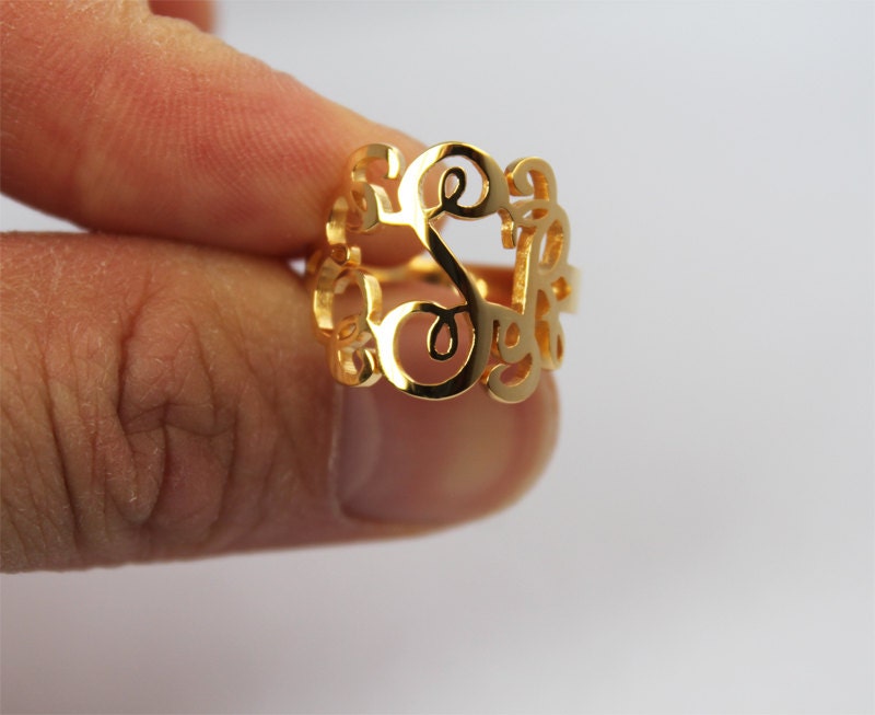 Gold monogram ring Ring monogram by JoelleJewelryDesign on Etsy