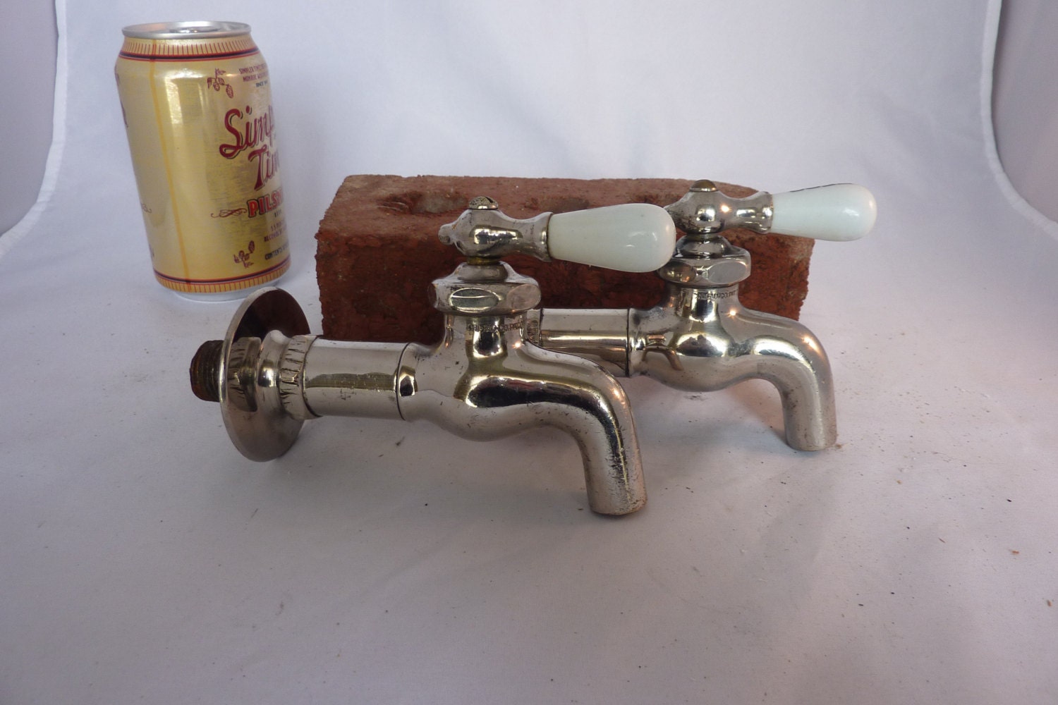 Vintage Pair of Kitchen Sill Cock Faucets Nickel by Volkskid