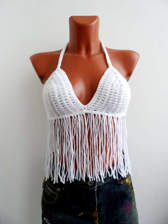 Crochet Sexy White Top Tank Halter Hippie Women Summer Wear
