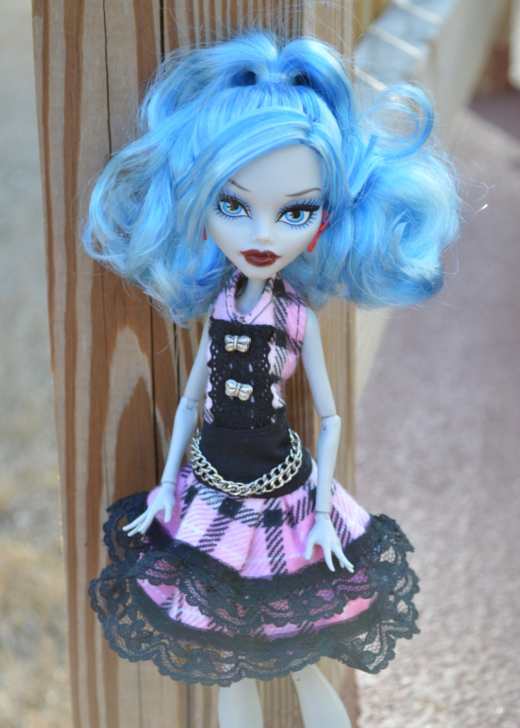 Black and Pink Plaid Monster High Doll Dress by DropDeadFashions