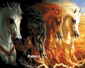 4 Horses of the Apocalypse. Cross Stitch Pattern. PDF Files.