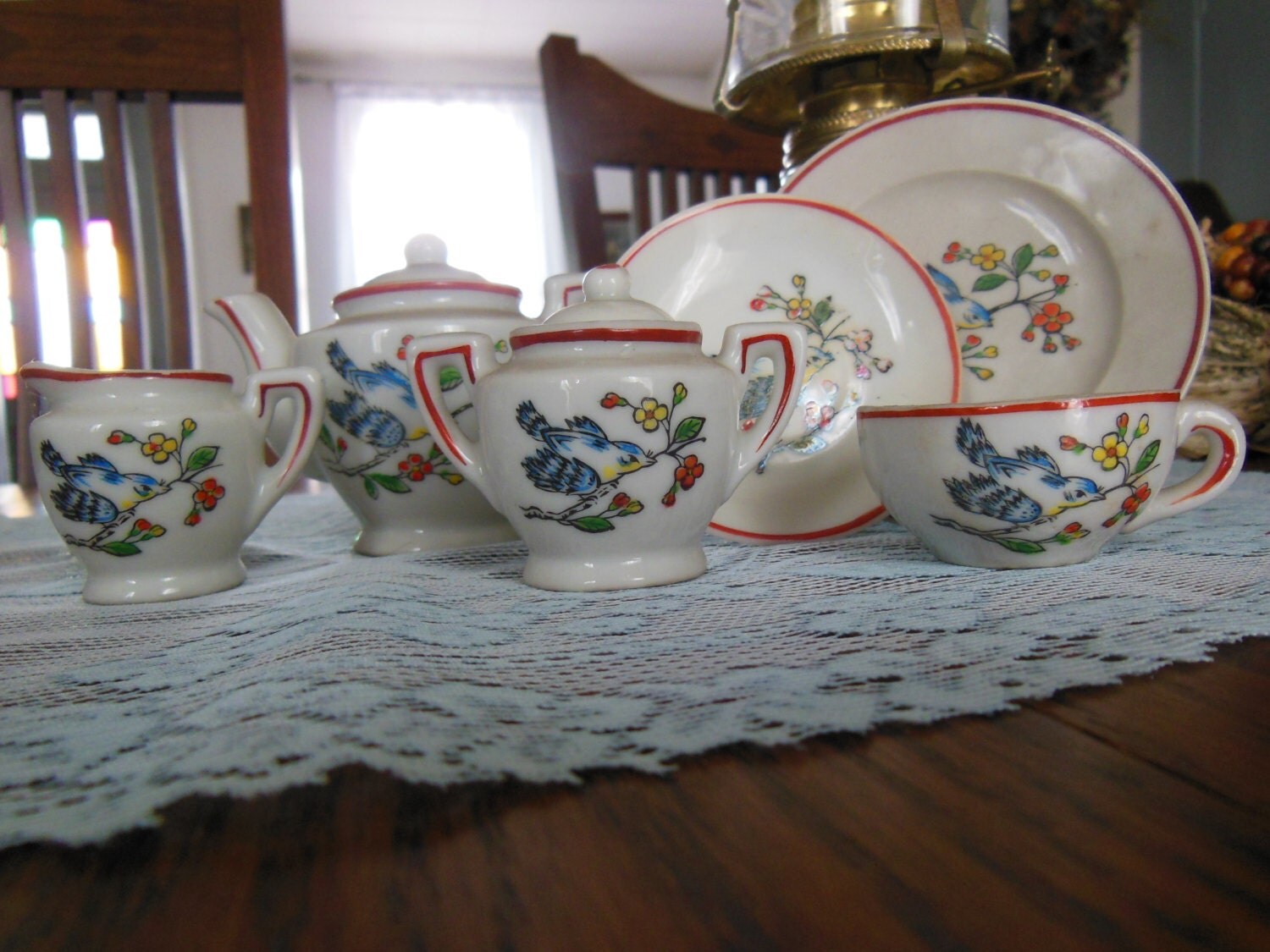 Miniature Tea Set Made in Japan Red and White with Beautiful