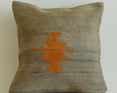 Vintage Turkish Kilim Pillow 16" x 16" (40 x 40 cm) Decorative Throw Pillow