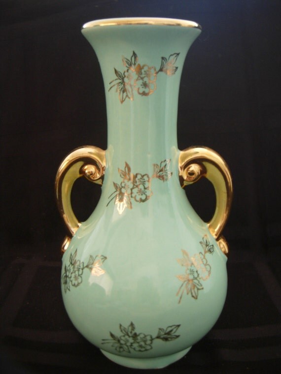 Vintage Vase Guaranteed 22k Gold USA Aqua by CKVintageBitsandPcs