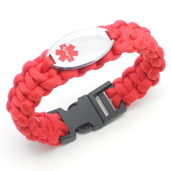 Engraving Included Red Paracord Medical Alert ID Bracelet