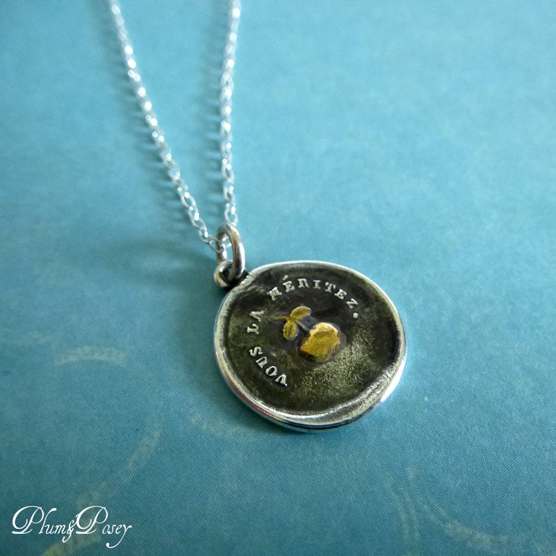 Wax seal Golden Apple Pendant in Gold and by PlumAndPoseyInc