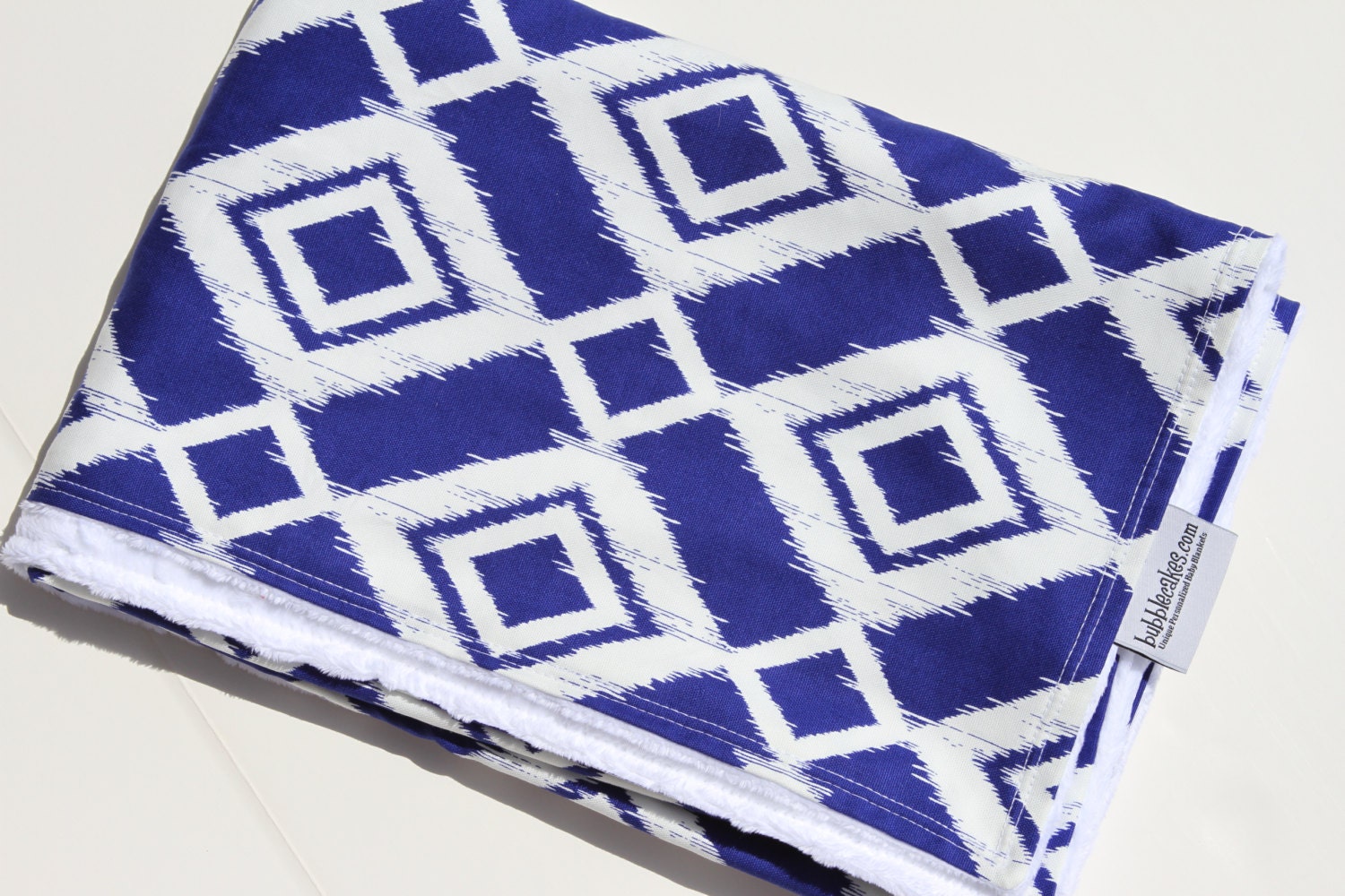 Large 40x30 Royal Blue Ikat Baby Blanket Personalized
