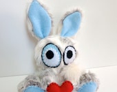 Mini Valentine Funny Bunny - Cutesy but not Cutesy Plush Bunny, handmade doll, great valentine's gift