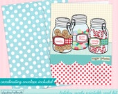 christmas card printable kit -  sugar plums holiday candy jars greeting card printable INSTANT download PDF
