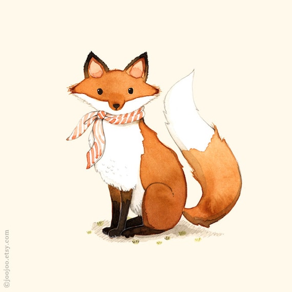 Fox print Fox painting Fox illustration alphabet animals by joojoo