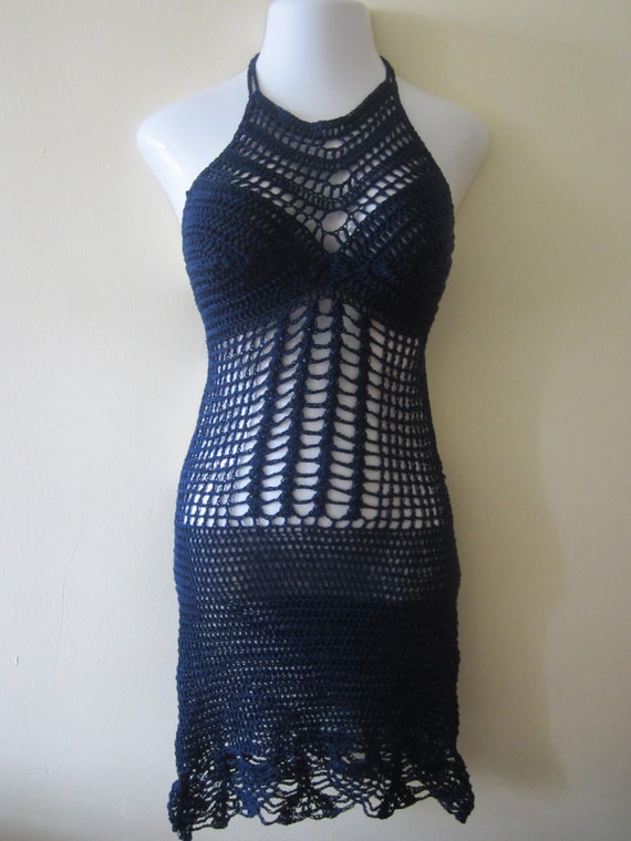 Crochet Dress Navy Blue monokini dress beach cover up