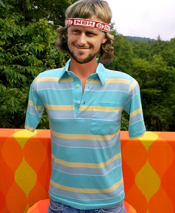 vintage 70s polo GOLF shirt pastel mint green stripe