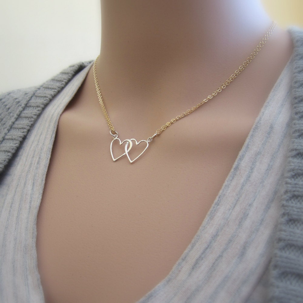 Intertwined hearts necklace two hearts love necklace silver