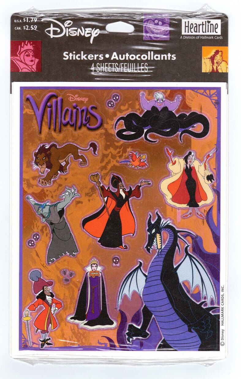 Disney's Villains pack of Stickers 4 Sheets by Hallmark