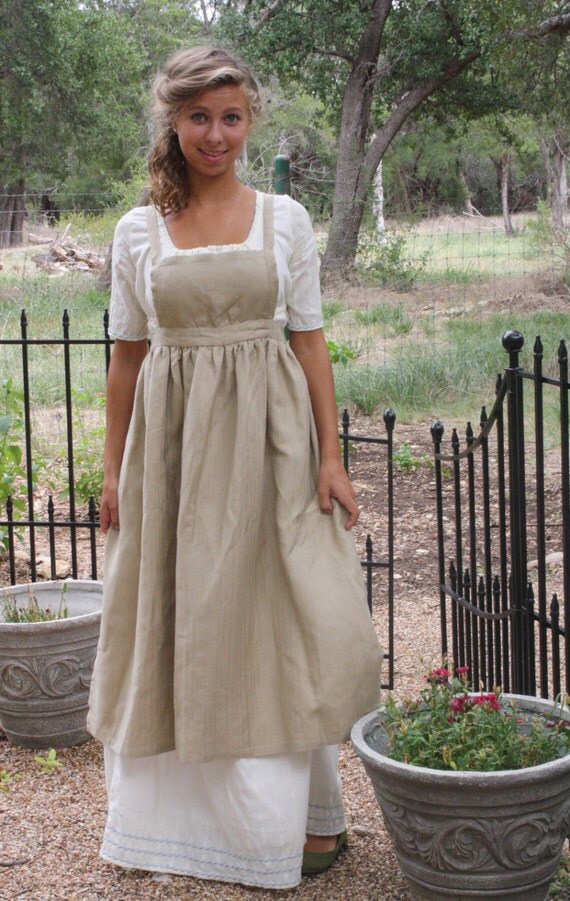 Regency Apron, Jane Austen Linen Apron -  Sense and Sensibilty / Emma - ready to ship