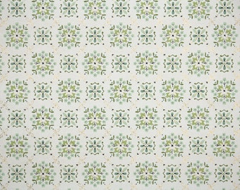 1950's Vintage Wallpaper - Green and Teal Geometric on White