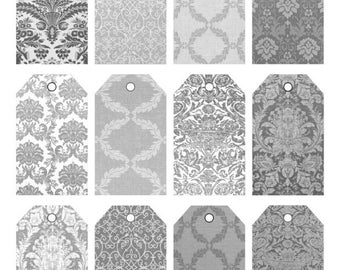 Beautiful DESIGNER DAMASK TAGS in Grey Black and White - Instant ...