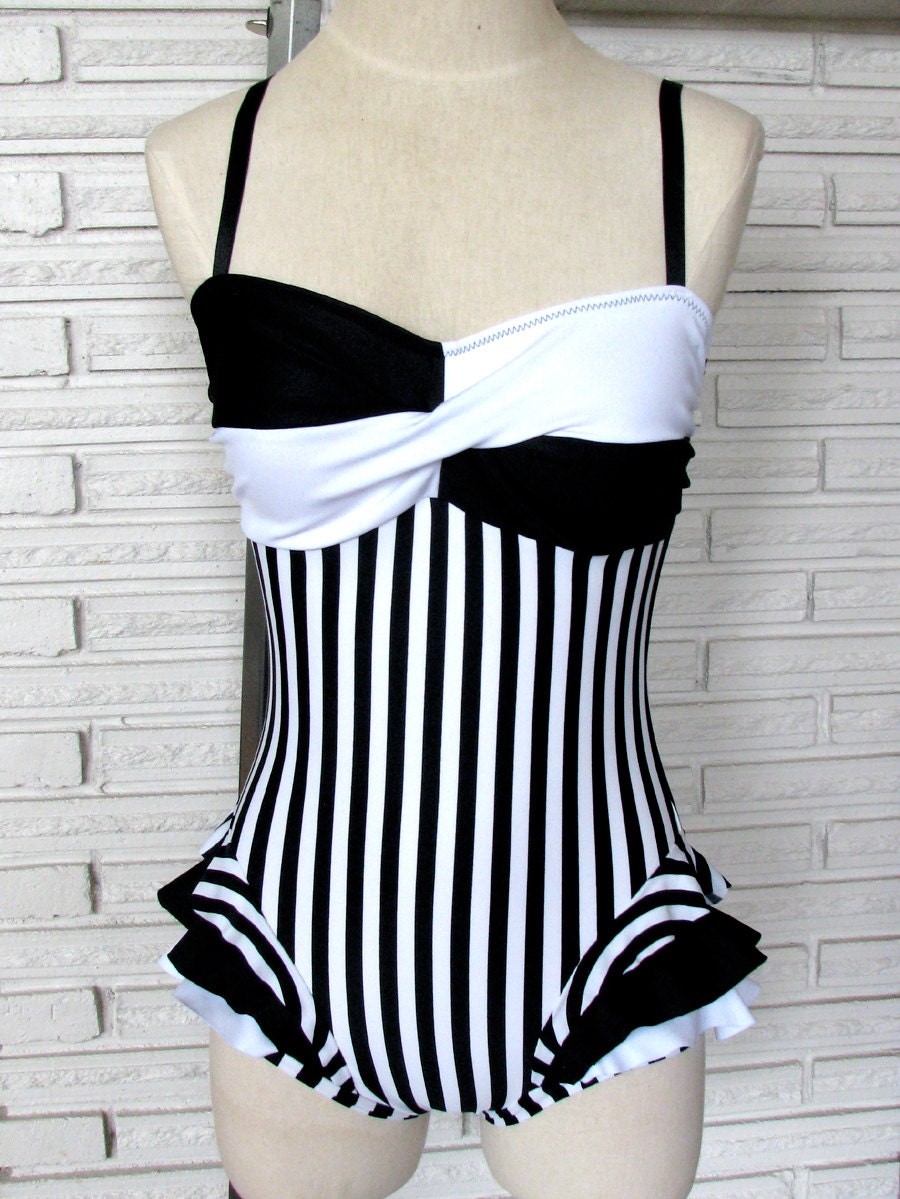 Vertical Stripe Aerial Costume Black and White Leotard