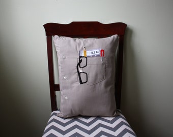 Nerd Pocket Pillow // Men's Shirt Pillow // Pi // Calculator // Nerdy Pillow // Nerdy Cushion // Geek Pillow // Math Pillow // Accountant