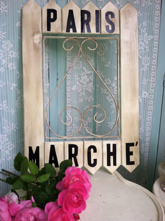 Paris Marche' French Market wood picket sign Shabby chippy chic distressed garden decor