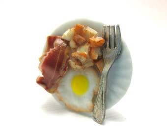 Egg Bacon and Home Fries Ring, Miniature Food Jewelry, Polymer Clay Food Jewelry