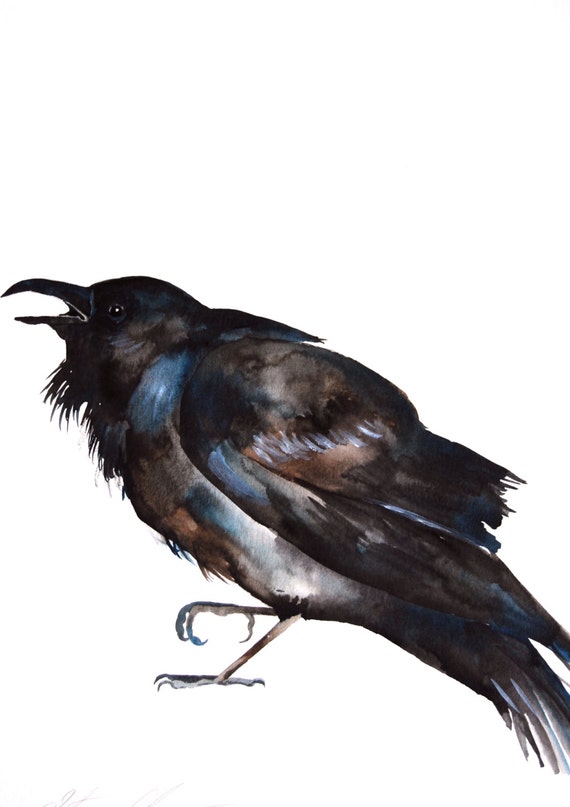 Watercolor Painting Crow Bird Painting Raven by WoodPigeon on Etsy