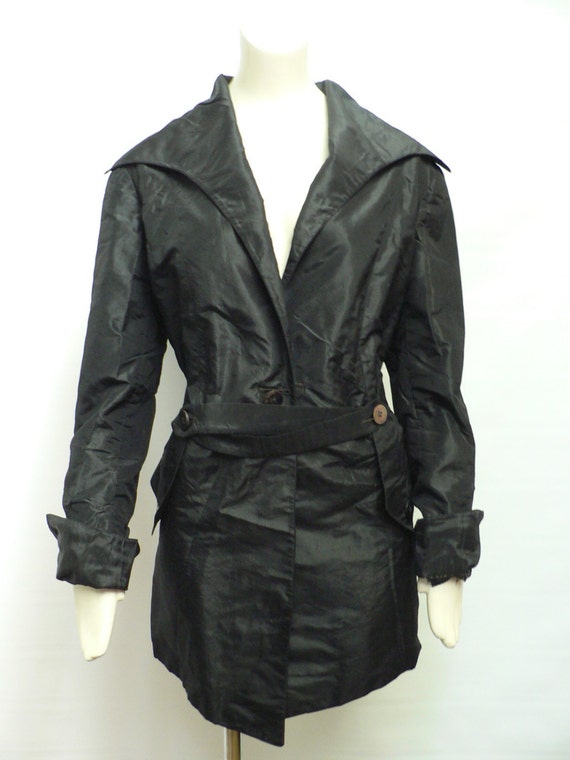 antique early 1900s edwardian black silk jacket/ 1910s trench