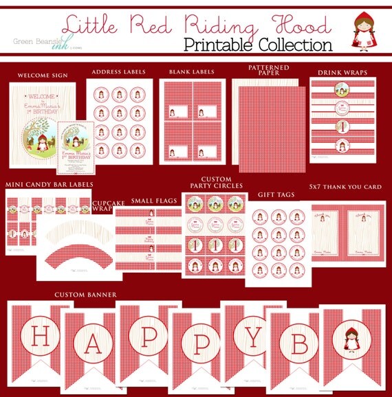 Little Red Riding Hood Birthday Printable Party Invitation and Party Decor Package or Baby Shower Il_570xn