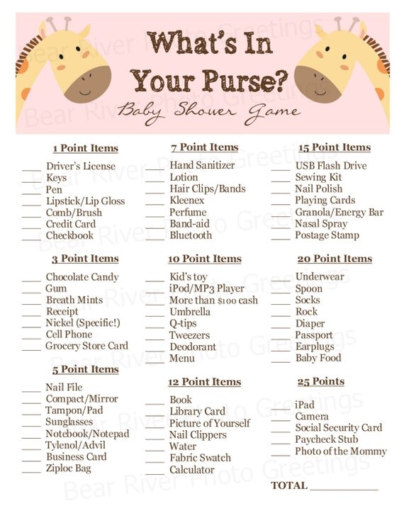 items similar to instant download whats in your purse baby shower