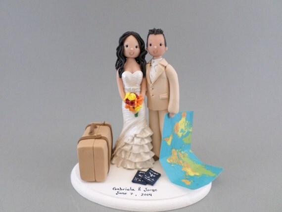 Customized Travel  Theme Wedding  Cake  Topper 