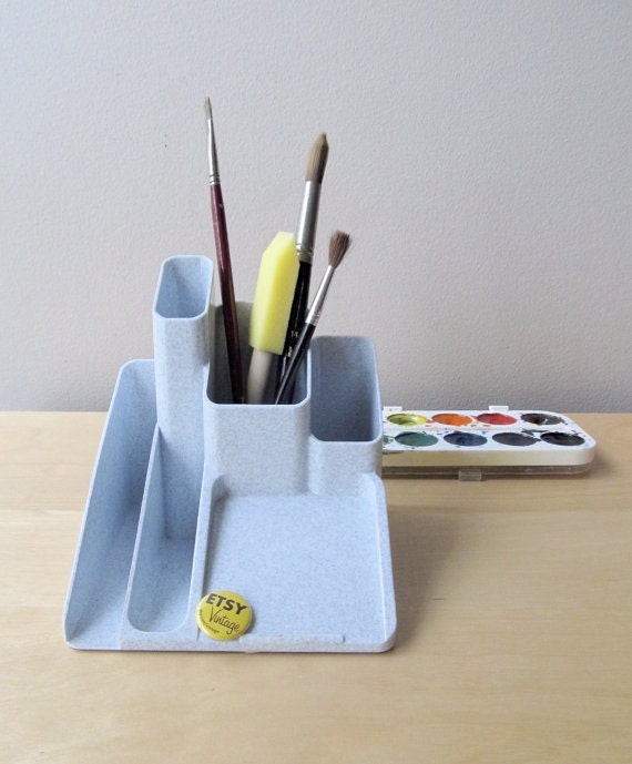 Items similar to vintage gray pencil caddy art supply caddy desk