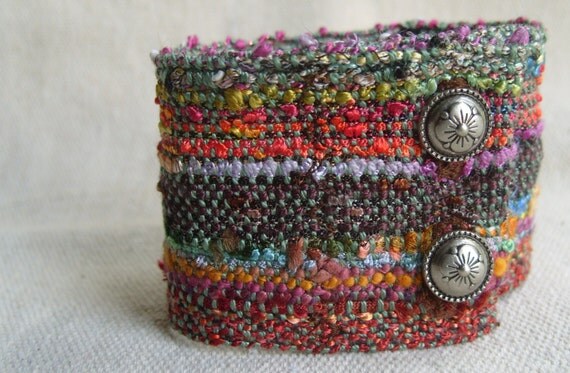 Reserved for Monica Handwoven Cuff Autumn Leaves by barefootweaver