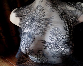 SALE Black Eyelash Lace Chantilly Lace Wider for Shawls, Mantilla, Victorian Gowns, Lingerie CH 2bl