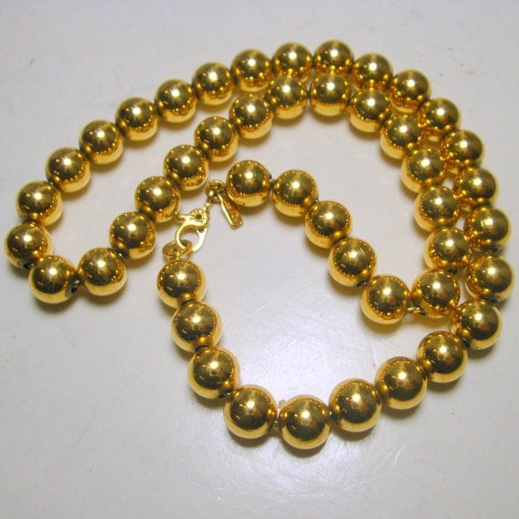 MONET Midas Gold Metal Bead Necklace 1980s 8mm Single