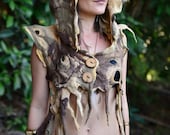 Felt Melted Tree Roots Woodland Nymph Warrior Princess Of The Woods Vest With Pointed Pixie Hood OOAK