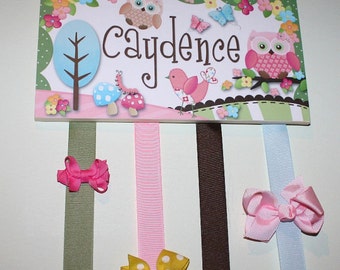 HAIR BOW HOLDER - Personalized Sweet Little Owl HairBow Holder - Bows and Clippies Organizer - Girls Personal Hair Bow Clip Hanger Hb0024