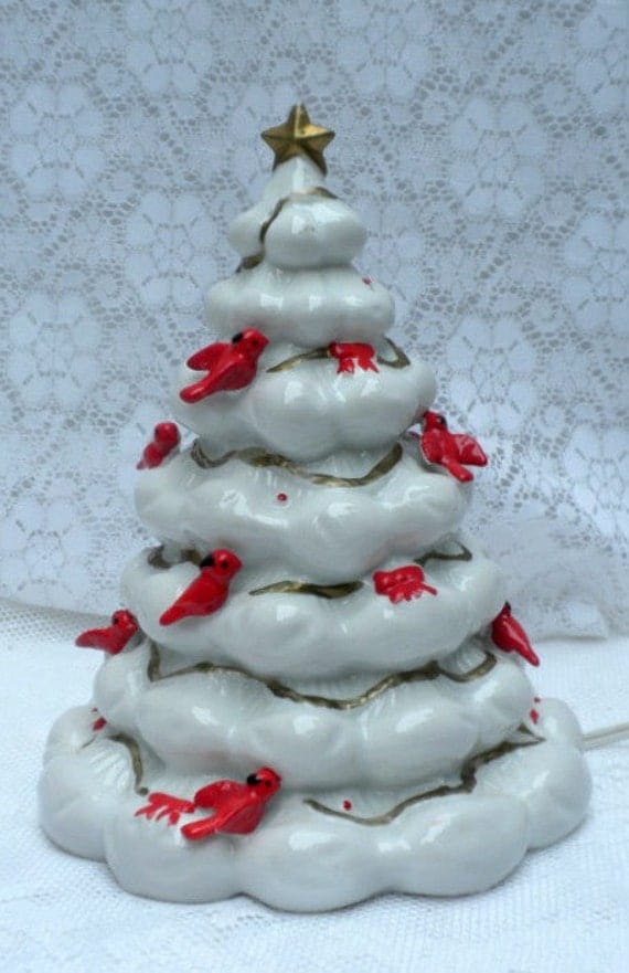 vintage ceramic Christmas tree with light 8 inches white