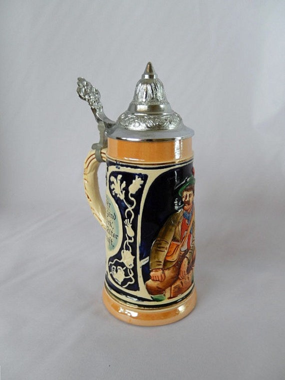 vintage beer stein Western Germany hunter relief signed