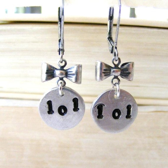 LOL Hand Stamped Dangle Earrings Silver Ox by meiguidesigns