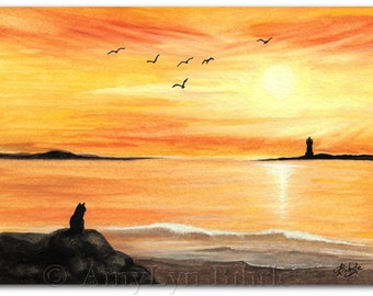 Black Cat Summer - Sunset Beach Seascape - Fine ArT Prints by AmyLyn Bihrle bcs50