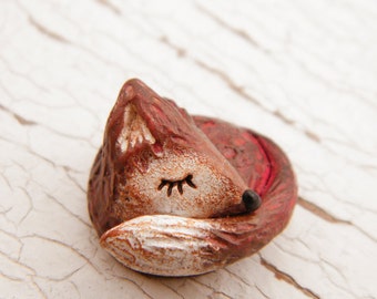 Little Red Fox bead - Sleepy Woodland Critters hand painted forest animal bead (ready to ship)