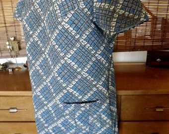 Vintage 60s Geometric Mod Midi drop waist wiggle Dress L