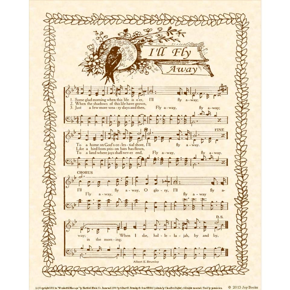 I'LL FLY Away 8x10 Antique Hymn Art Print by VintageVerses