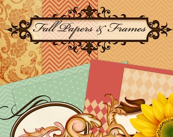 Fall Clipart, Autumn Clipart, Digital Scrapbook Papers, Clipart Frames, Fall Clipart Frames
