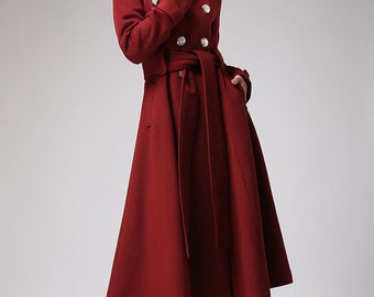 Red coat, cashmere coat, winter coats, hooded coat, Military coat,double breasted coat ,trench coat,wool coat,long coat,ladies clothing 705