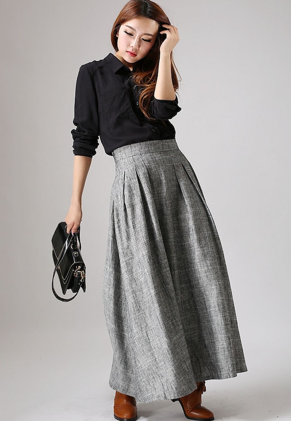 Gray Skirtlong skirt linen skirtGrey skirt maxi skirt by xiaolizi
