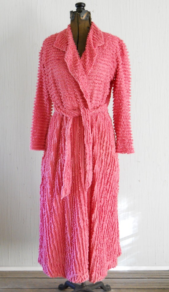 Vintage Cotton Ladies Chenille Bathrobe Coral