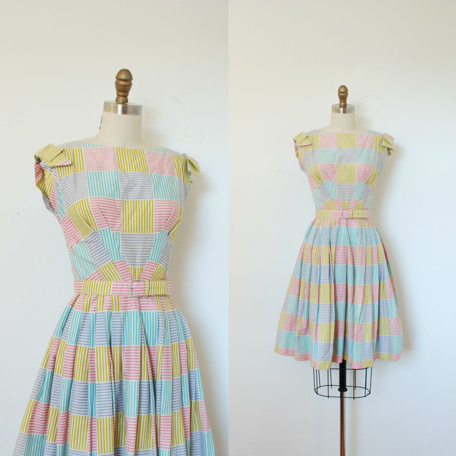 Vintage 1950s Dress / 50s Checkered Cotton by lapoubellevintage